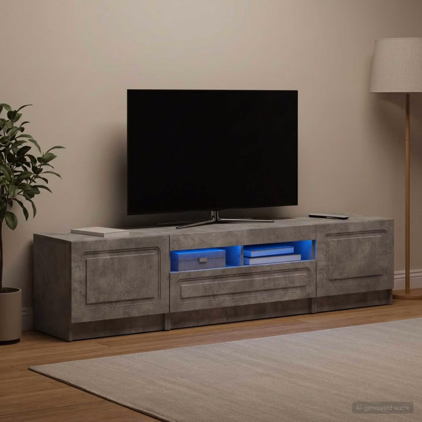 Mobile TV LED vidaXL UTRECHT in legno ingegnerizzato e MDF, Grigio Cemento, L: 81,0 cm, P: 40,0 cm, H: 35,0 cm