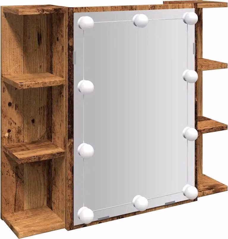 Mobile a Specchio con LED Legno Antico 70x16,5x60 cm