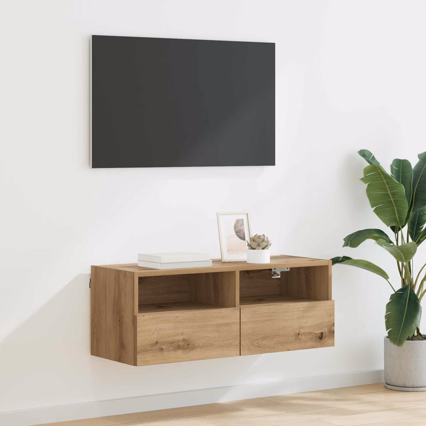 Mobile TV da parete vidaXL in legno Rovere artigianale, L 80 cm x P 30 cm x H 30 cm, colore marrone