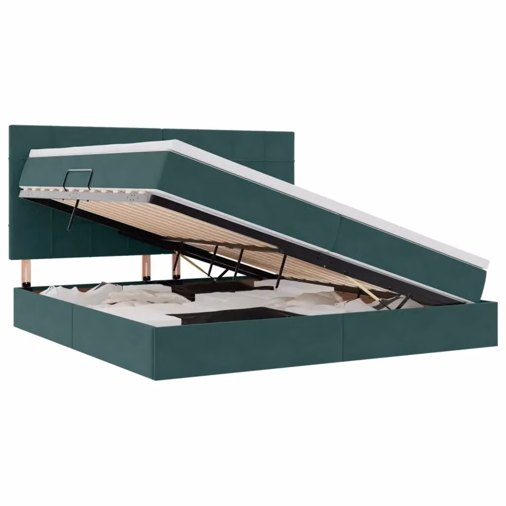 Letto con contenitore vidaXL in velluto verde con illuminazione LED e porta USB, L/P/H: 200 x 200 x 128 cm – 2