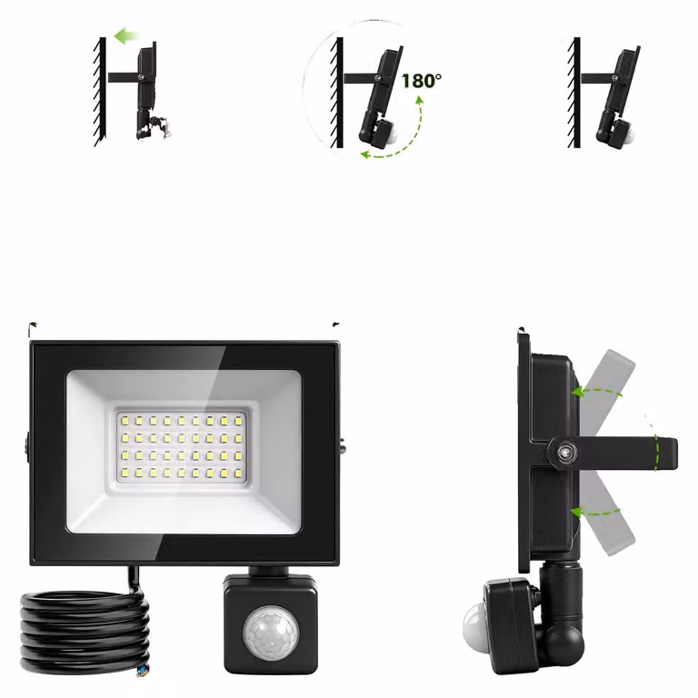 Fari a LED, sensore di movimento, impermeabili, 30W, 6500K, confezione da 5 pezzi