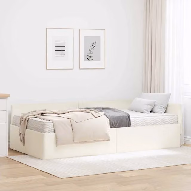 Letto Angolare con Materasso 2 Pezzi vidaXL in Velluto Beige 90 x 190 cm