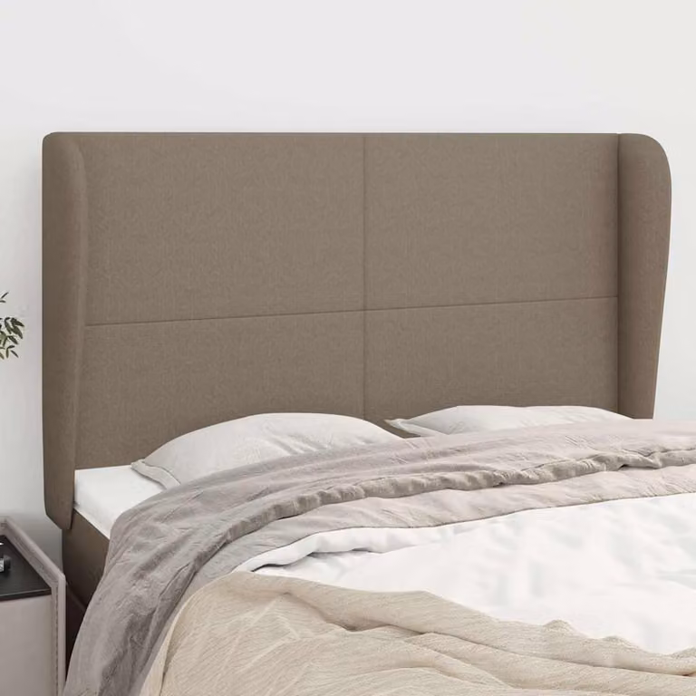 Testiera ad orecchio vidaXL in tessuto beige con struttura in legno L: 147 cm, P: 23 cm, H: 118/128 cm