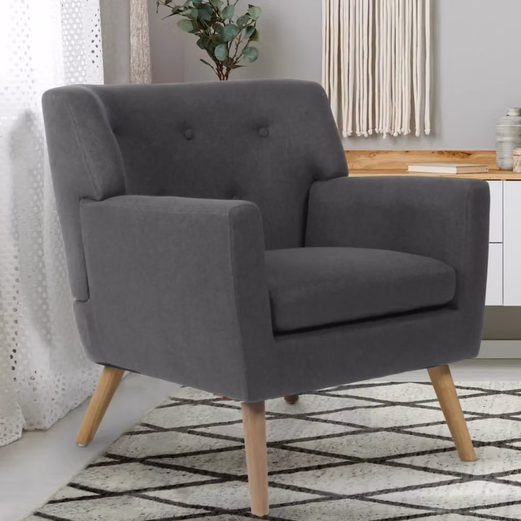 Poltrona scandinava LIV IDMarket in tessuto grigio antracite con struttura in legno e braccioli – 2