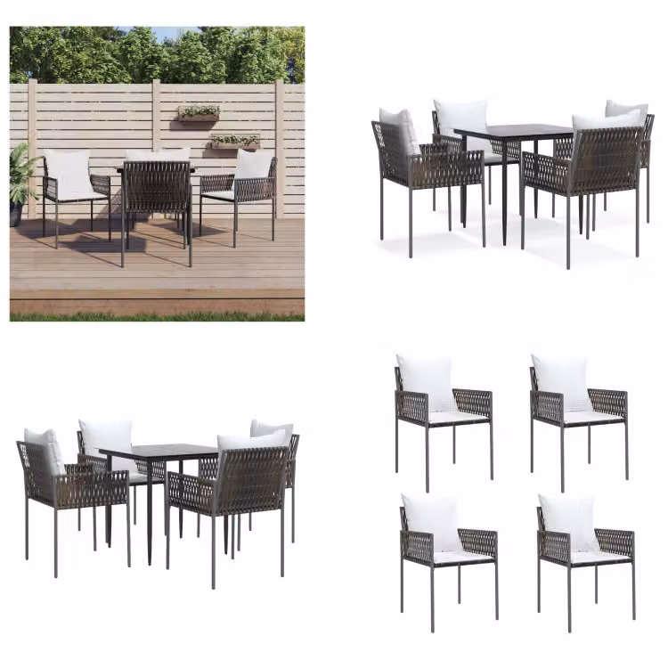 vidaXL Set da pranzo da giardino 5 pezzi con cuscini in polirattan e acciaio - Set da pranzo da giardino - Set da pranzo da giardino - Set da pranzo da esterno