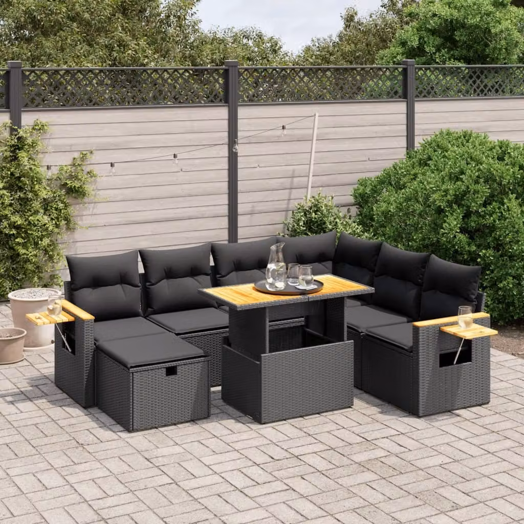 Maison Exclusive - Set da giardino 8 pezzi con cuscini in polyrattan nero