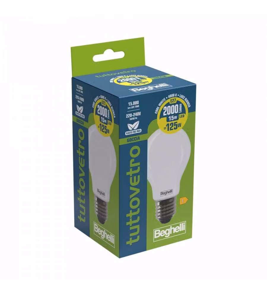 Lampadina a Led Tuttovetro Goccia 15W E27 4K Luce Bianca