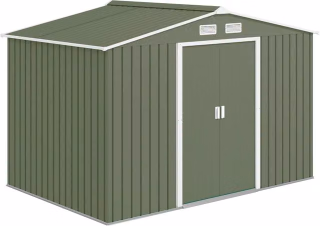 Casetta da Giardino con 2 Porte Scorrevoli e 4 Prese d'Aria in Acciaio, 277x195x192cm, Verde Chiaro