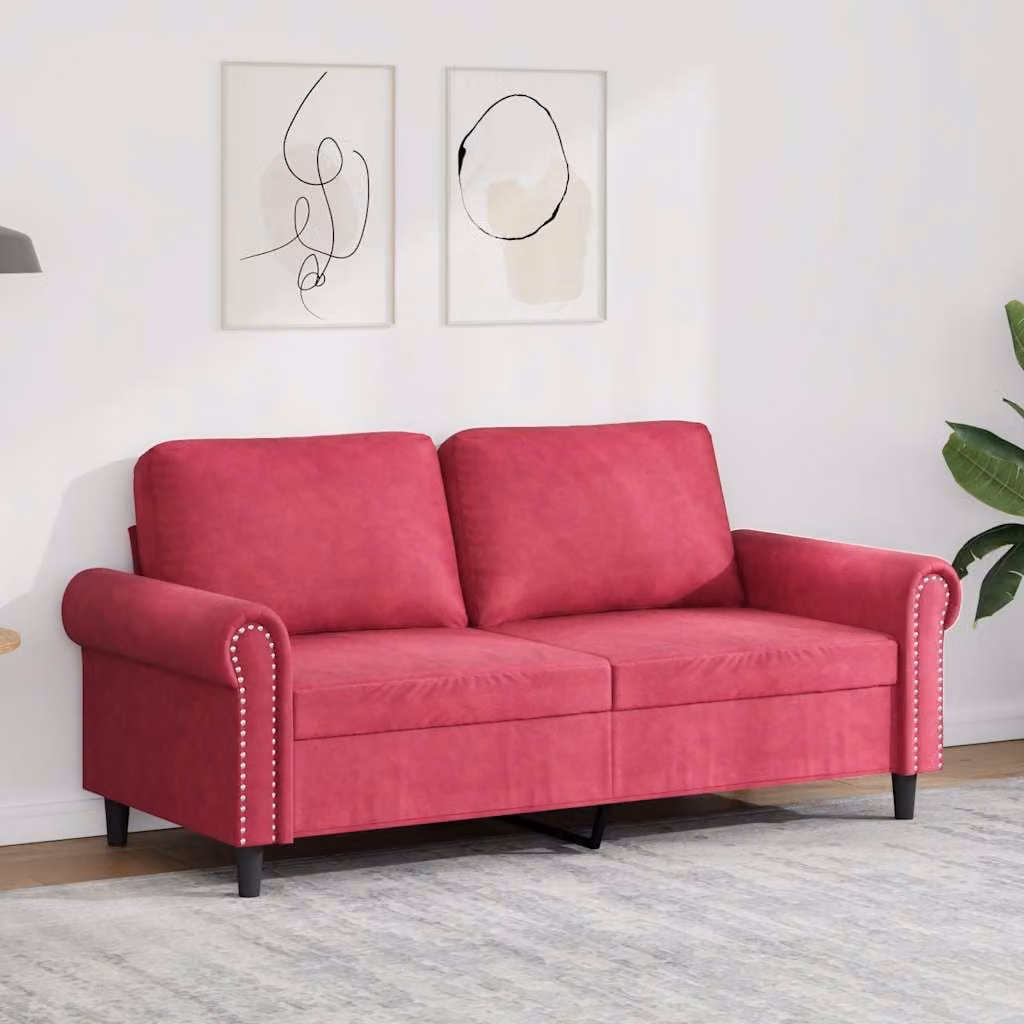 vidaXL Divano a 2 Posti Moderno in Velluto Rosso con Struttura in Metallo