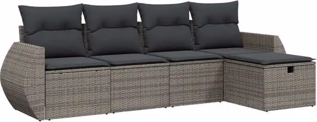 Set Divano da Giardino 5 pz | Set Salotto da Giardino con Cuscini Grigio in Polyrattan