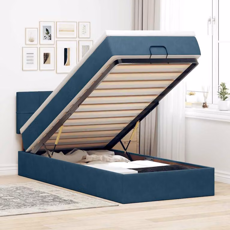 vidaXL Pouf Letto con Materasso e LED Blu Scuro in Velluto L: 200 cm, P: 80 cm, H: 88 cm