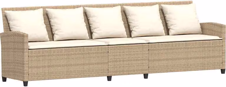 Divano da Giardino con Cuscini a 5 Posti Beige in Polyrattan