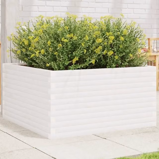 Fioriera da Giardino Bianca 90x90x46 cm Legno Massello di Pino 3282425