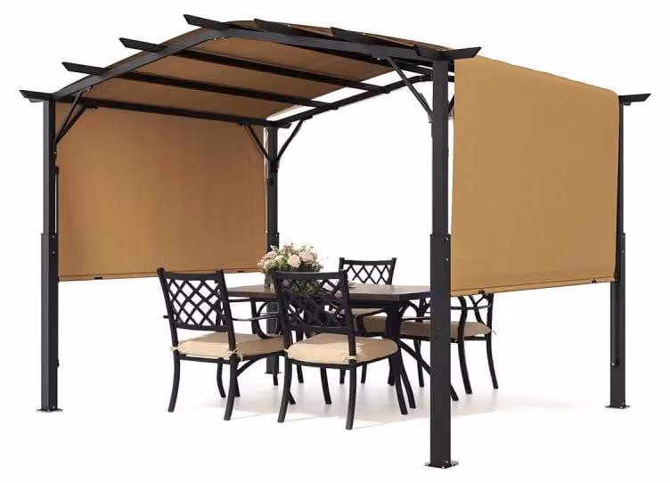 Pergola estendibile con tetto scorrevole - 3x3 metri - Tessuto poliestere impermeabile - Struttura in acciaio nero