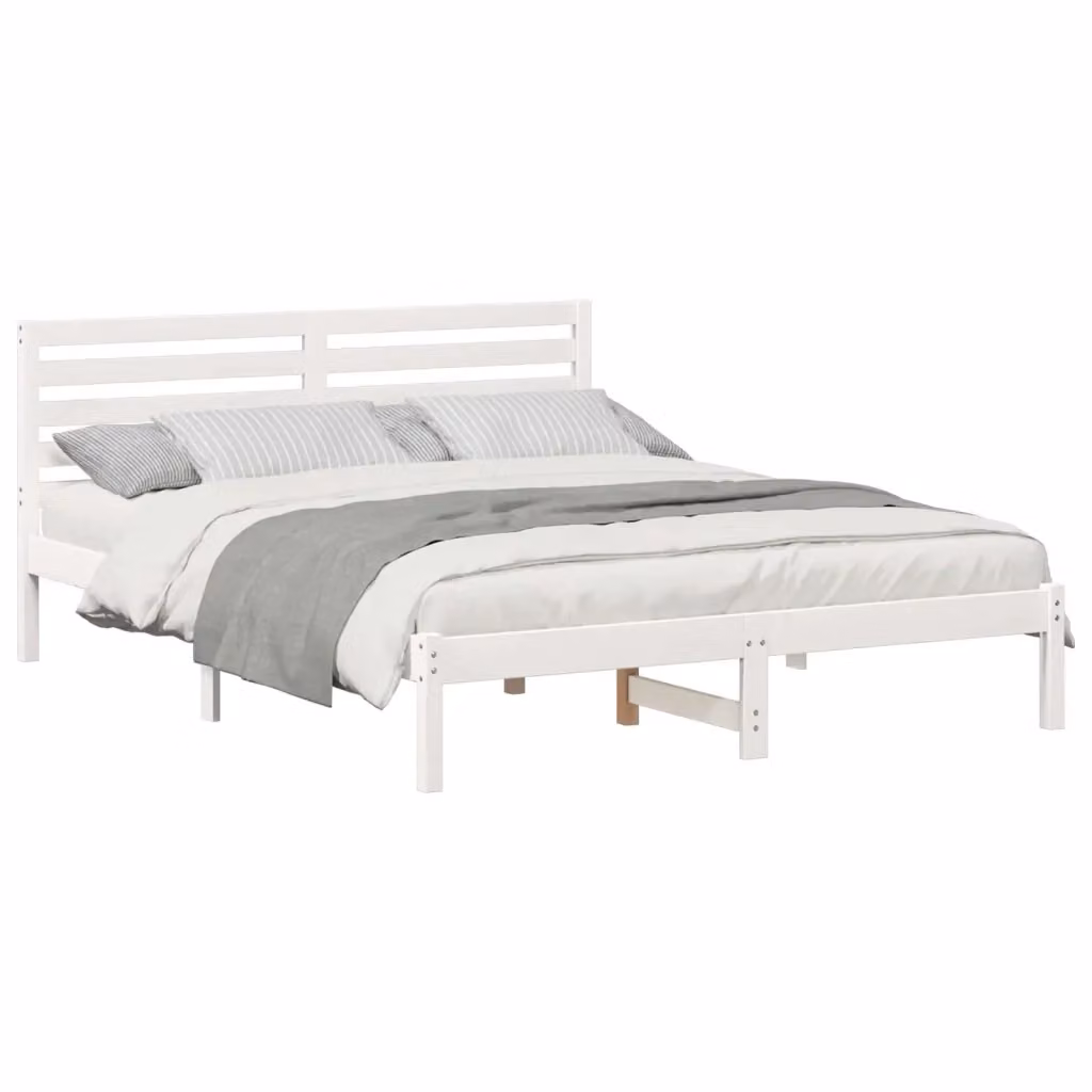Struttura letto moderno vidaXL in pino massello laccato bianco L/P/H: 200 x 140 x 80,5 cm – 2