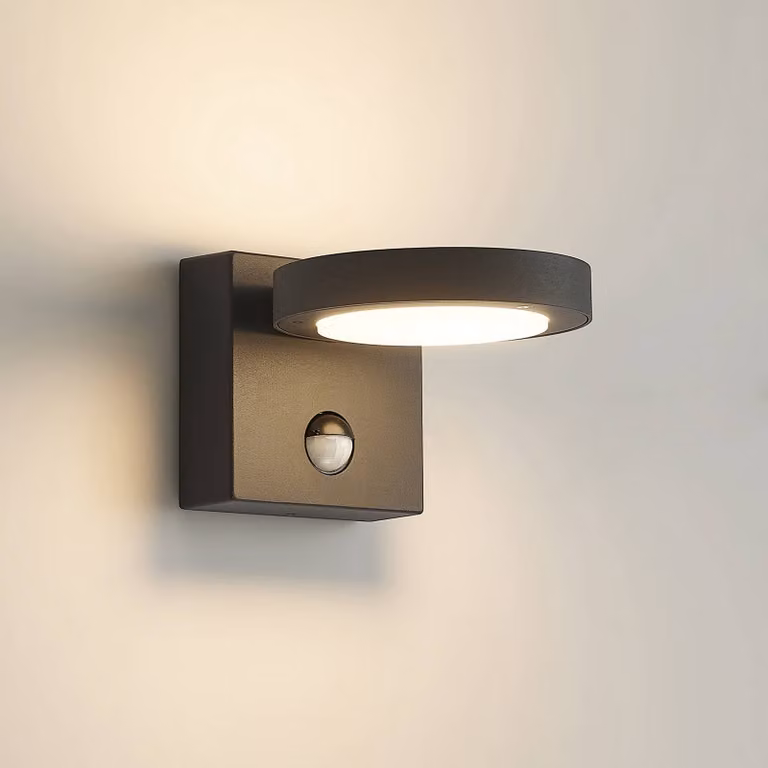 Lucande Applique da esterni LED Belna, metallo, sensore, IP54 Belna, Nero, Alluminio, Moderno