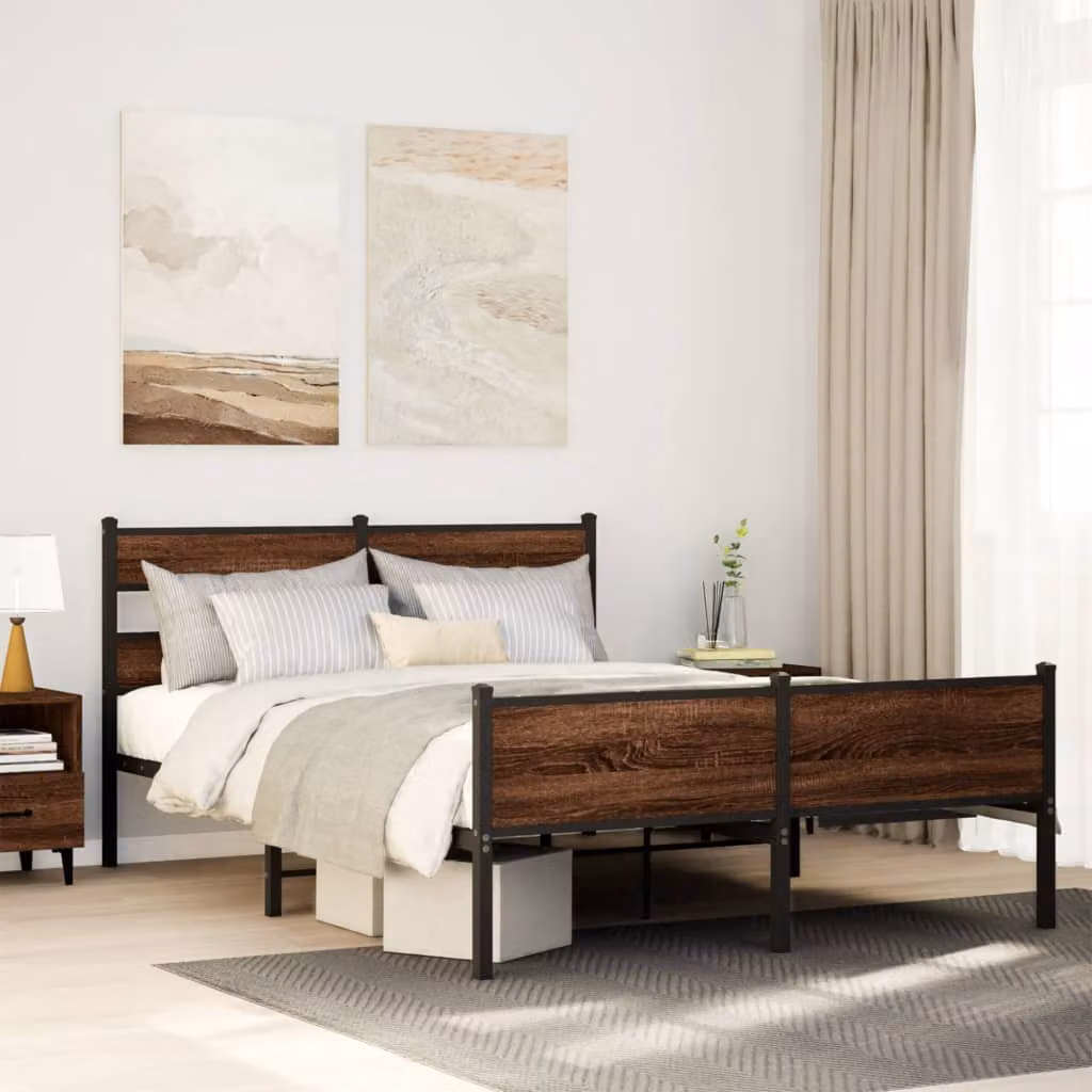 vidaXL Giroletto senza Materasso in Rovere Marrone con Struttura in Metallo L/P/H: 137 x 196 x 91,5 cm