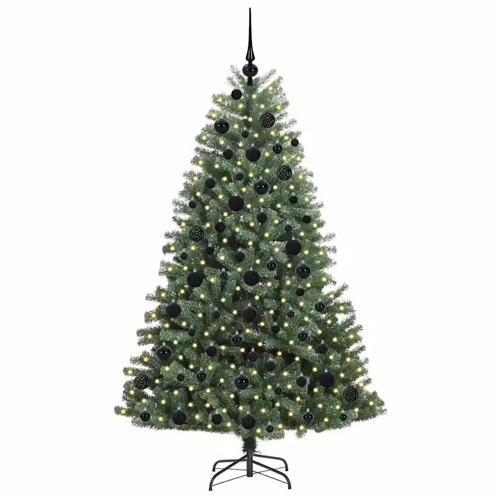 Albero di Natale artificiale moderno vidaXL verde con luci LED bianco caldo, rami pieghevoli in PVC e metallo, Altezza: 180 cm – 2