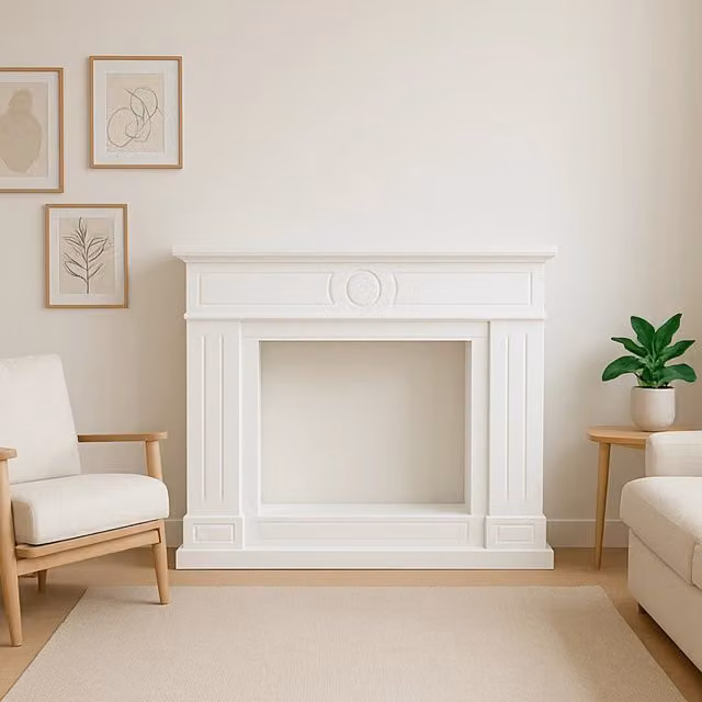 Cornice Camino Lipari Sined Bianco Crema con Design Lineare