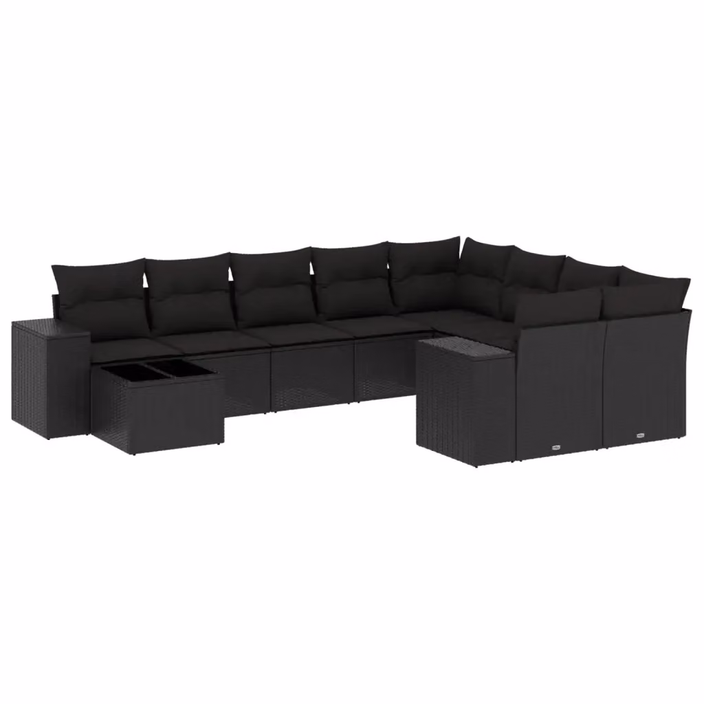 vidaXL Set Divani da Giardino a L in Polyrattan Nero con Cuscini e Tavolino da Esterno – 2