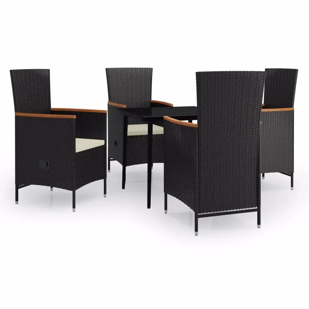 Set da pranzo da giardino moderno vidaXL in polyrattan con tavolo in vetro e acacia, 5 pezzi, Bianco e Nero – 2