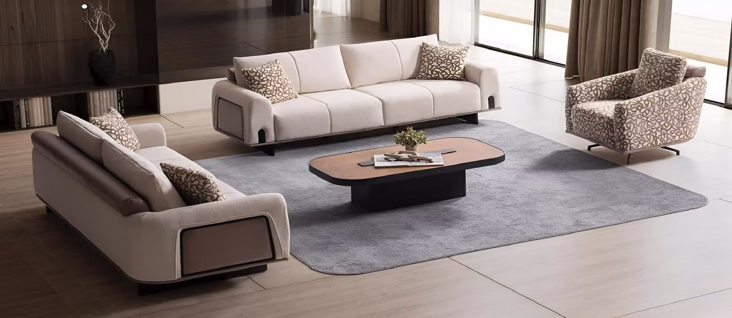 Moderne Wohnzimmer Couchgarnitur Edle Dreisitzer Sofas Stoffsessel