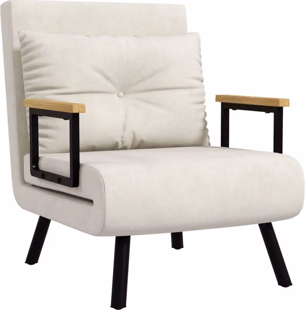 Poltrona relax reclinabile XYLO in stile scandinavo con cuscino color crema e struttura in metallo e legno
