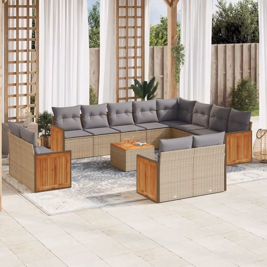 Maison Exclusive - Set Divano da Giardino 13 pz con Cuscini Beige in Polyrattan