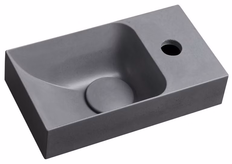 PICCOLINO Lavabo in cemento 30,8x10x17cm, foro per rubinetto a destra, grigio