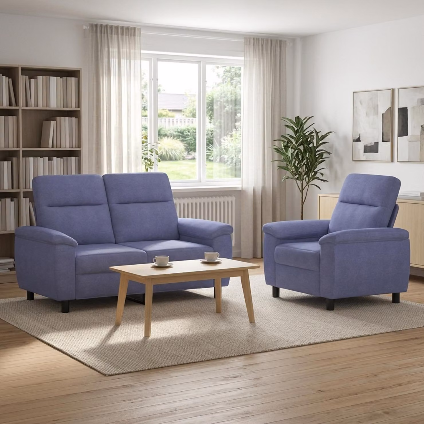 Set di 2 divani moderni vidaXL in tessuto blu con struttura in metallo per il tuo soggiorno