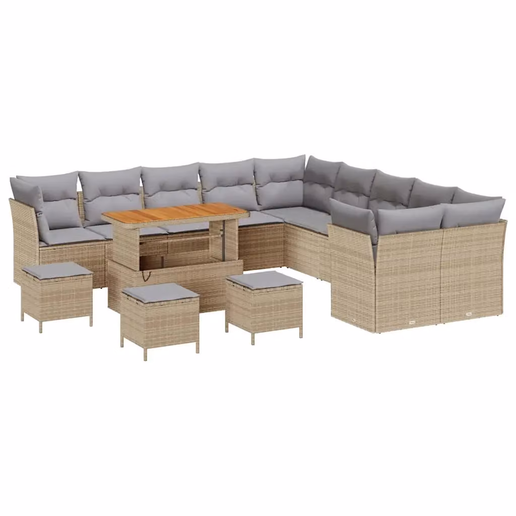 vidaXL Set Divano da Giardino 14 pz a forma di U in Polyrattan con Cuscini Beige e Grigio – 2
