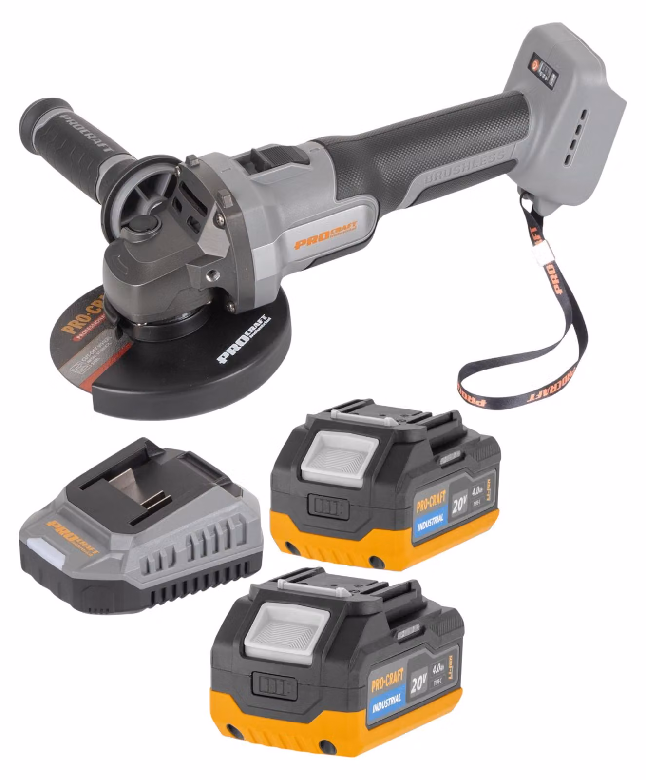 Procraft Industrial AG125Abb Smerigliatrice angolare a batteria 20 V 125 mm Brushless Solo - senza batteria, senza caricabatterie