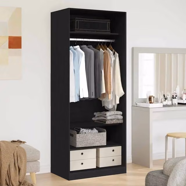 Guardaroba vidaXL con scaffale aperto e cassetti integrati, Rovere e Nero, L: 80 cm, P: 50 cm, H: 200 cm