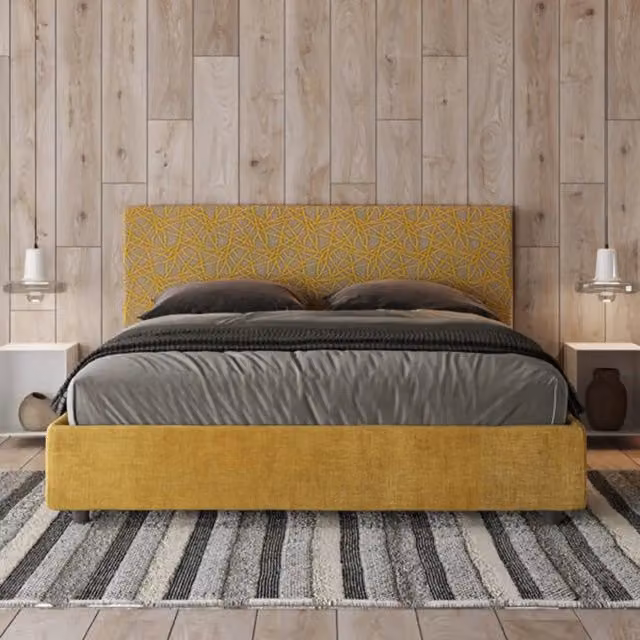 Letto matrimoniale con rete imbottito 160x200 tessuto Era 6 giallo Arla