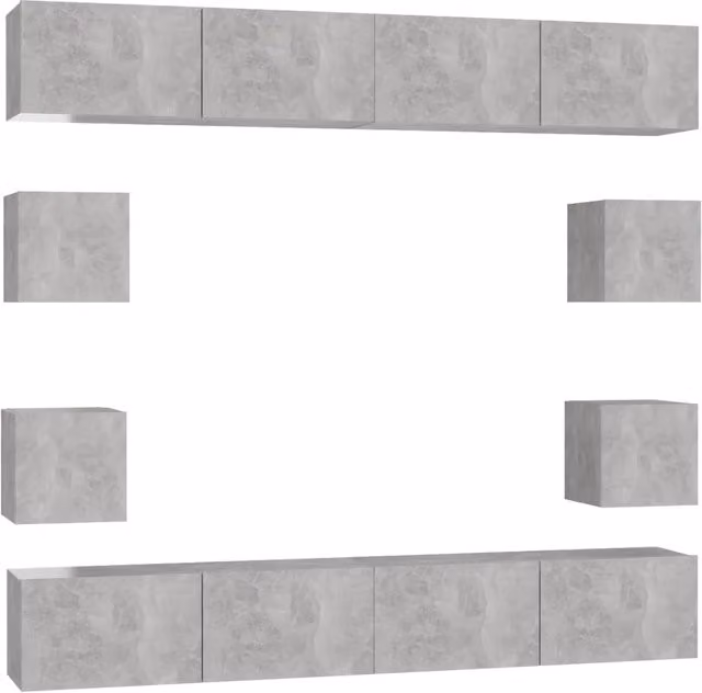 Set di Mobili Porta TV 8 pz | Armadietto TV | Mobile Porta TV Grigio Cemento in Legno Multistrato