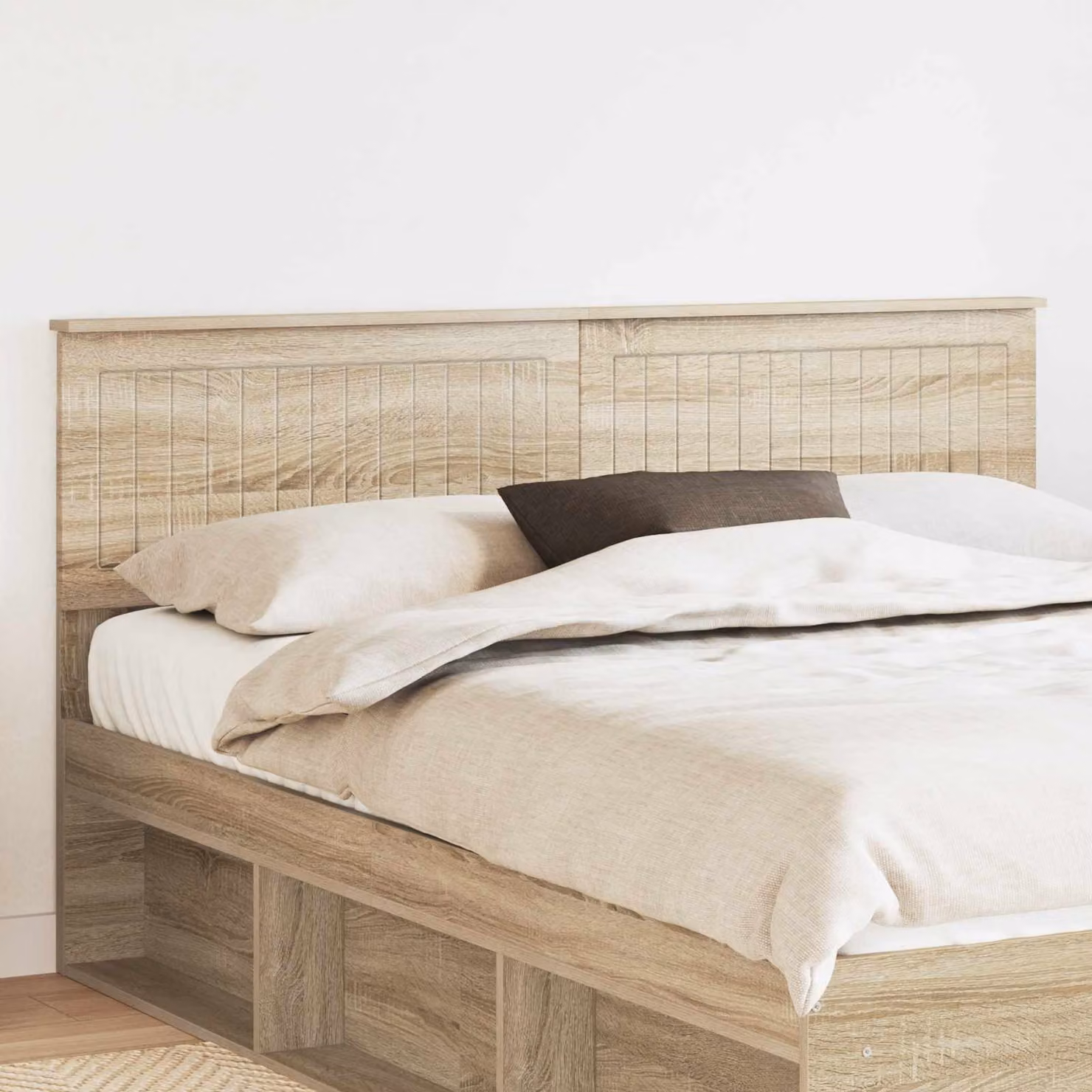 Testiera per letto moderna vidaXL in legno ingegnerizzato Rovere Sonoma, colore marrone, L: 163 cm, H: 90 cm, P: 28,5 cm