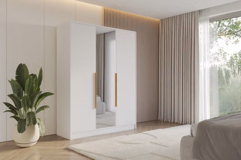 ALTDECOR Armadio con specchio LESE - 150x200x51 Bianco Armadio multiuso con moderni frontali lisci