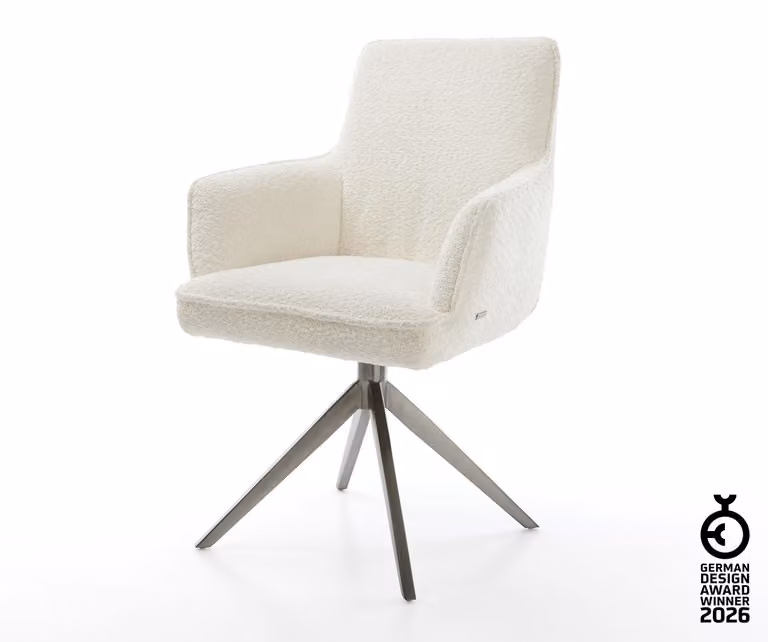 Sedia girevole DELIFE Heira-Flex con braccioli Bouclé Bianco Struttura a croce larga Grafite Girevole a 360° Funzione oscillante Molle insacchettate
