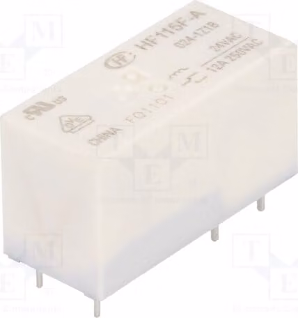 1 relè: bobina elettromagnetica; alimentazione: 24VAC 12A / 250VAC 12A; modello: HF115F-A/024-1Z1B; componente: elettrico