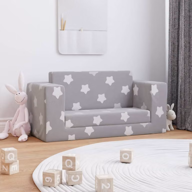 vidaXL Divano Letto per Bambini a 2 Posti Grigio con Design Geometrico Moderno L: 100 cm, P: 60 cm, H: 42 cm