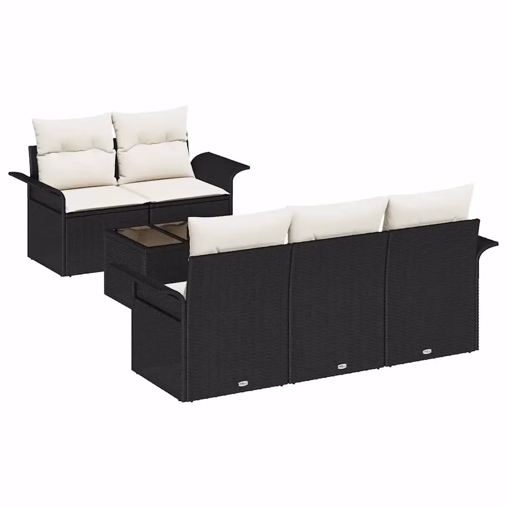 Set Divano da Giardino vidaXL 6 Pezzi con Cuscini, Design Moderno a L, Nero e Beige – 2