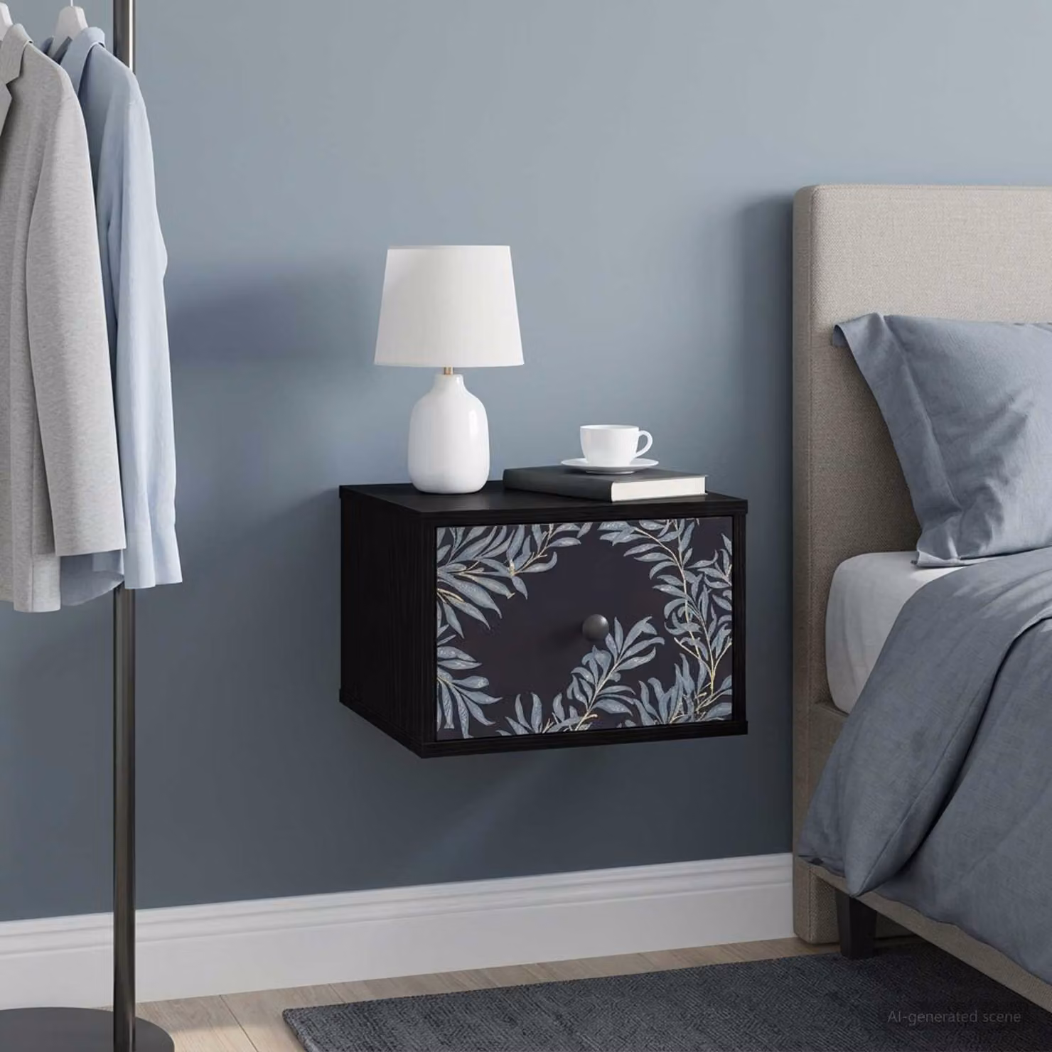 Set di 2 comodini sospesi vidaXL DOKKUM in Rovere e Nero moderno