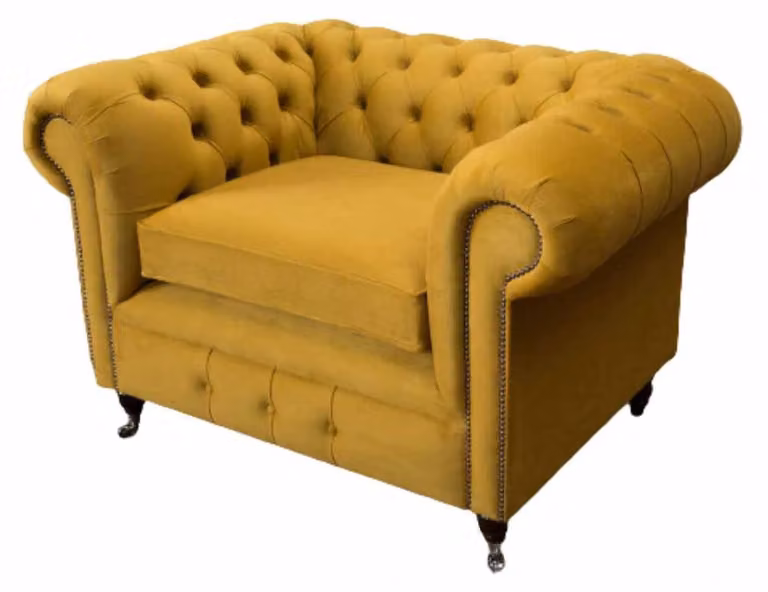 Sessel Design Relax Textil Lounge Luxus Gelb Polster Sitzer Chesterfield
