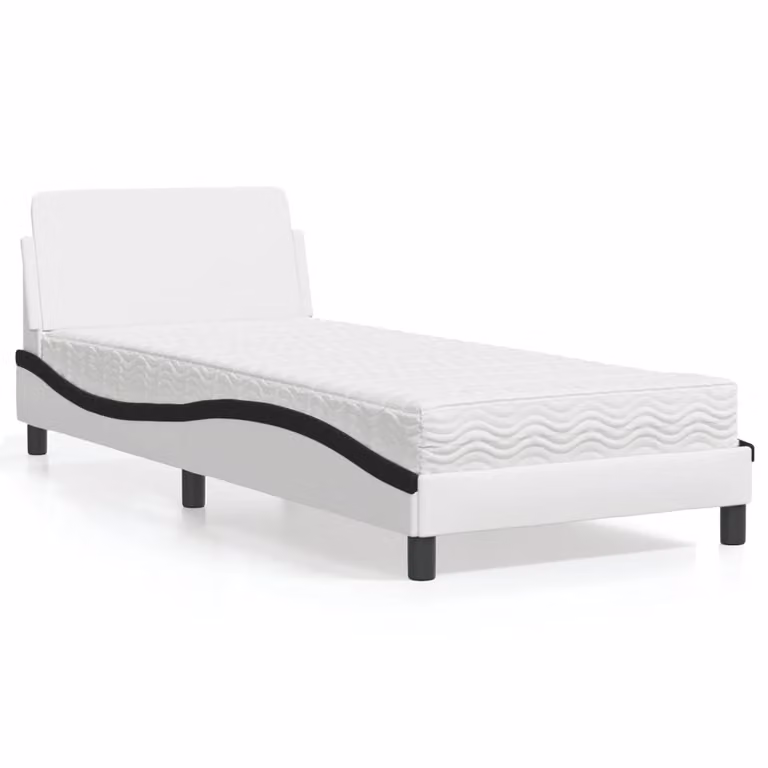 Letto con Materasso Dover vidaXL in Similpelle Nero e Bianco 90x200 cm