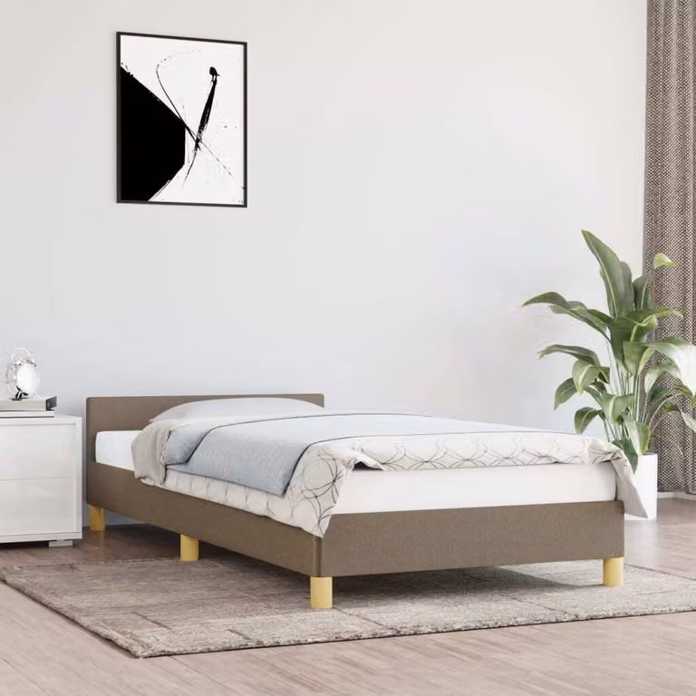 The Living Store Struttura letto con testiera in tessuto taupe 80x200 cm