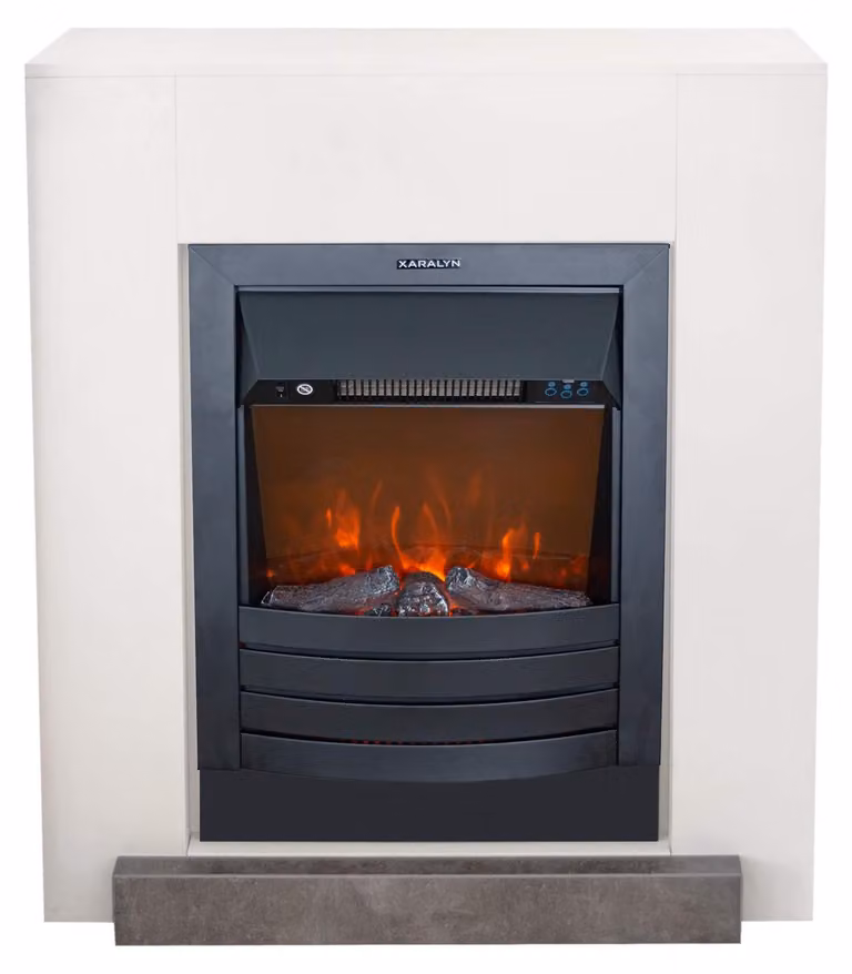 Camino elettrico Xaralyn - Kalmar - legno bianco - riscaldamento da 1800 Watt - con telecomando - mensola del camino inclusa Camino da incasso - Camino decorativo