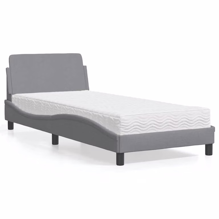 Letto con Materasso Dover vidaXL in Tessuto Grigio Chiaro e Bianco, Dimensioni: 90 x 200 cm