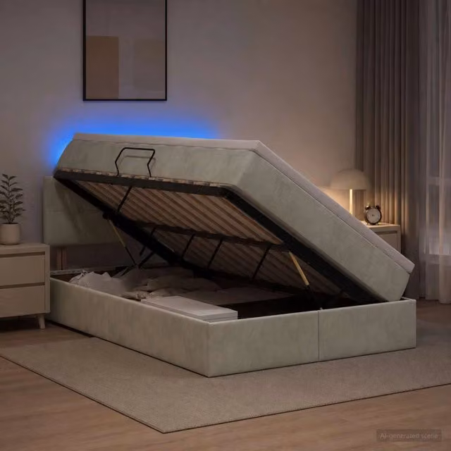 Letto con contenitore e materasso vidaXL in tessuto grigio con illuminazione LED e porte USB L/P/H: 204 x 120 x 88 cm