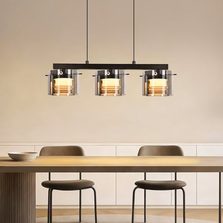 ZMH Lampada a sospensione LED in vetro a 3 luci Lampada da sala da pranzo Lampada a sospensione regolabile in altezza da 140 cm per tavolo da pranzo, soggiorno e camera da letto - Stile moderno