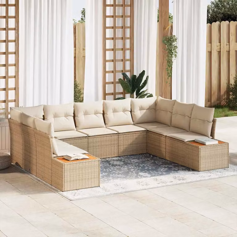 Set Divano da Giardino vidaXL a Forma di L con Tavolino, 5 Pezzi, Beige e Crema